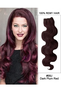 20” #99J Dark Plum Red Body Wave Weave Remy Human Hair Extension 20” #99J Dark Plum Red Body Wave Weave Remy Human Hair Extension